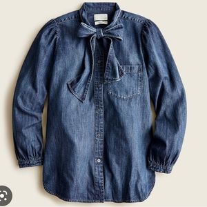 J. Crew Classic Fit Tie-Neck Chambray Shirt